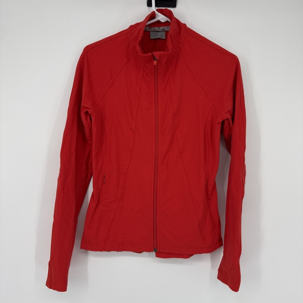 Athleta Hope Full Zip Up Jacket Red Stretch Thumbholes Gym Athleisure Small Yoga